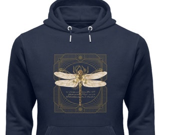 Sudadera unisex con capucha orgánica Steampunk Dragonfly, algodón orgánico sostenible, regalo orgánico, suéter vintage suave con capucha, regalo sostenible.