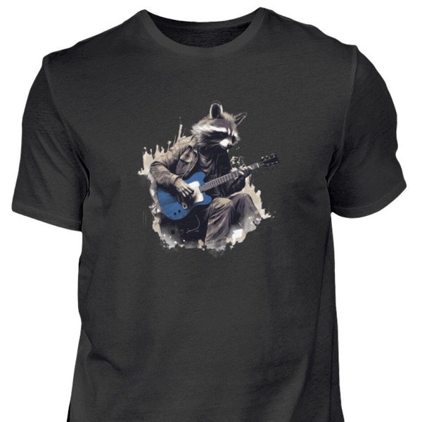 Waschbär spielt Gitarre T-shirt Herren Musik Grafik Shirt Mann Tiermotiv Rebell T-shirt