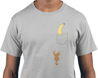 Singe avec banane T-shirt homme drôle graphique drôle chemise homme Animal sauvage T-shirt