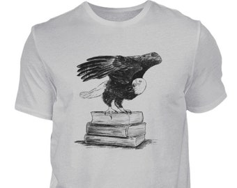 Adler mit den Büchern Herren T-shirt Vogel Grafik Shirt Mann Geschenkidee Tiermotiv Druck Tshirt Natur