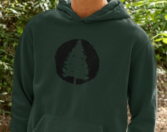 Pine Hoodie Unisex Organic Pullover Forest Graphic Hoody Nature Print Man Woman Organic Gift