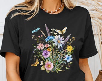 T-shirt Flower Cottagecore, Amoureux des plantes, Chemise d’été, Chemise à fleurs vintage, Chemise Boho, Plantes, Cadeau T-Shirt, Chemise Goblincore