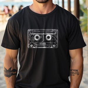Kassette Herren T-shirt Oldschool Grafik  90' 80' Vintage Druck Shirt Mann Musik Motiv T shirt Retro