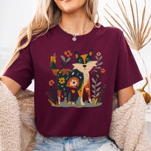Folk Art Cat Shirt, Countrycore Cat Shirt, Gift for Her, T-Shirt Women, Cottagecore T-Shirt, Cat T-Shirt, Gift Idea Mom