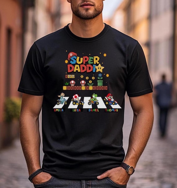 Personalisiertes Super Daddi T-shirt Super Daddi T-Shirt, Gamer Papa Shirt, Vatertag Geschenk, Retro Familien Shirt, Gaming Vater T-Shirt
