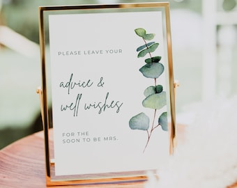 Eucalyptus Advice and Well Wishes Sign | Wedding Printable (PDF & PNG)