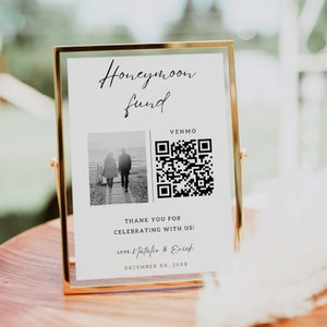 Honeymoon Fund QR Code Sign | Wedding Honeymoon Fund Sign | Venmo QR Code Modern Wedding Sign | Modern Wedding | Editable Template | 8x10