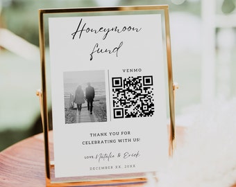 Honeymoon Fund QR Code Sign | Wedding Honeymoon Fund Sign | Venmo QR Code Modern Wedding Sign | Modern Wedding | Editable Template | 8x10