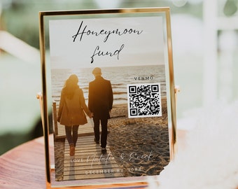 Honeymoon Fund QR Code Sign | Wedding Honeymoon Fund Sign | Venmo QR Code Modern Wedding Sign | Modern Wedding | Editable Template | 8x10