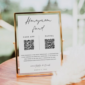 Honeymoon Fund QR Code Zeichen | Hochzeit Flitterwochen Fund Zeichen | Venmo QR Code Modernes Hochzeitsschild | Moderne Hochzeit | Bearbeitbare Vorlage | 8x10