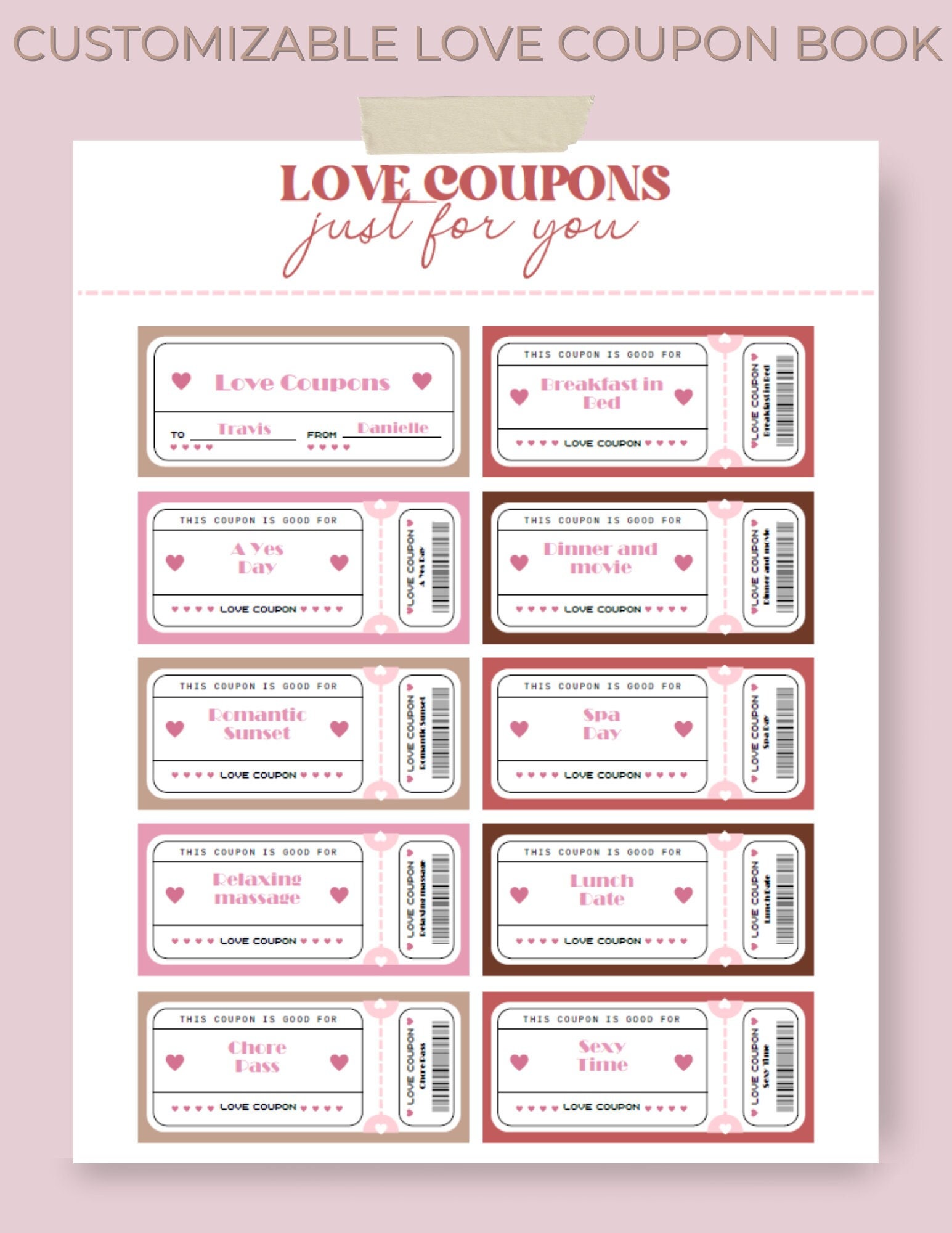 Customizable Love Coupon Book Printable Coupon Book Last Minute Gift
