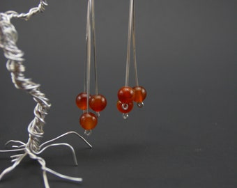 Handmade red agate cluster drop earrings