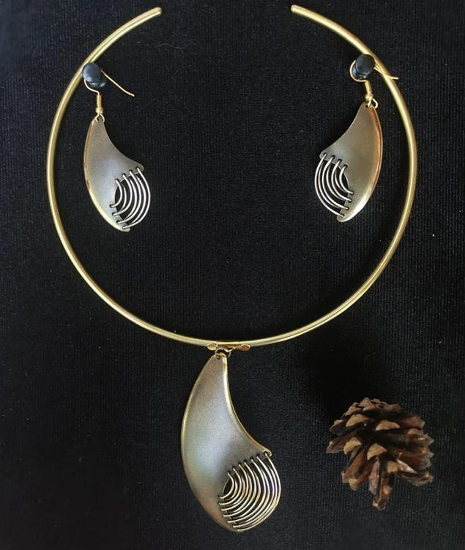 Handmade Brass Pendant Necklace & Dangle Earrings Set