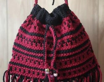 Handmade Crochet Crossbody Bag, Red Black Witchy Purse, Gothic Halloween Accessory