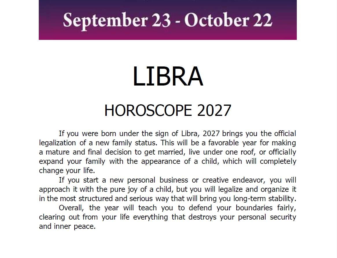 libraページ Libra Horoscope 2027 Astrology PDF, 12-month Yearly Reading With