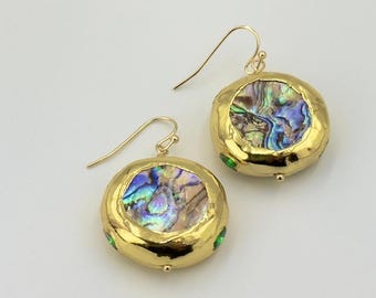 Abalone Shell Wrap Hoop Earrings, 18k Gold Plated Earrings, Handmade Vintage Jewelry, Hoop Earrings, Charm Abalone Earrings, Gifts of her