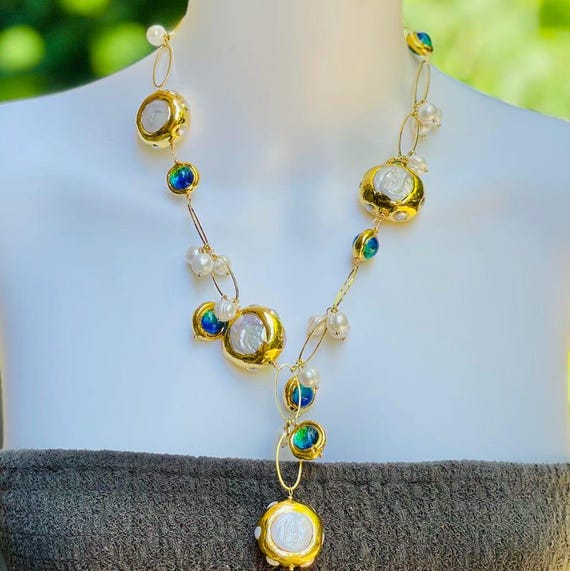 Natural Handmade Pearl Necklace for Women, Pearl 18k Gold  display picture 3