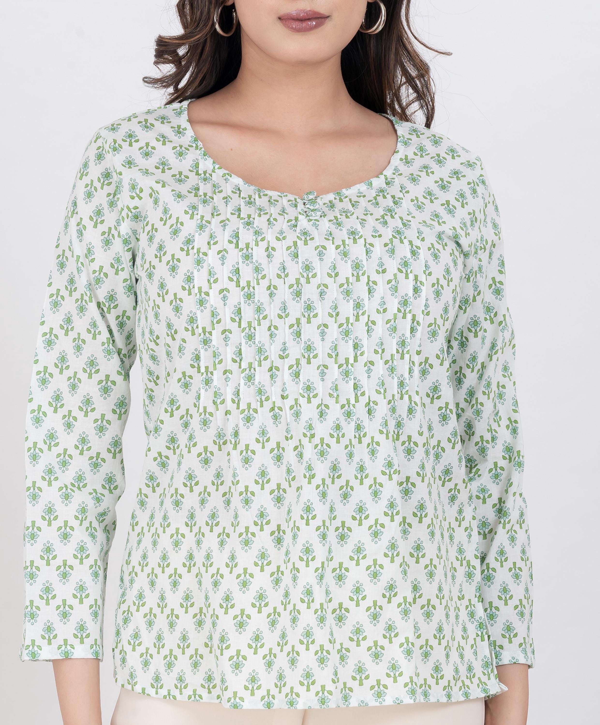 Boho Cotton Block Print Top | Indian Handmade Shirt with Sleeves | Ethnic Floral Blouse | Summer Tunic | OOTD Casual Fashion