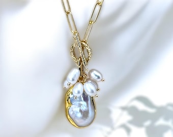 Handgemachte natürliche Barockperle Anhänger Halskette, 18k vergoldete Kette Hochzeitsschmuck, minimalistisches Brautgeschenk