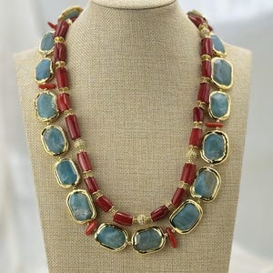Coral Gemstone necklace, Handmade beaded necklace, layered statement necklace, Wedding Bridesmaid jewelry, gift for her, women bride jewelry