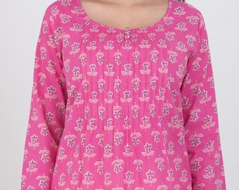 Womens Cotton Top with Sleeves | Lightweight Summer Blouse | Boho Tunic Shirt | Casual Everyday Top | Soft Cotton Tee | OOTD
