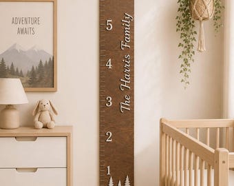 Personligt tillväxtdiagram i trä, anpassad längdlinjal, väggdekoration för barnrum, babyshower-minne