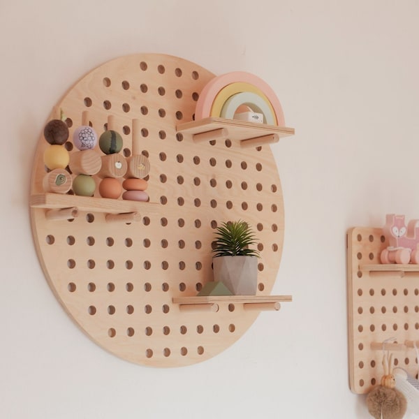 Wooden Pegboard Shelf  - Modern Wood Pegboard Shelf - nursery wall decor - Wall Organizer