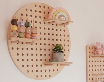 Wooden Pegboard Shelf  - Modern Wood Pegboard Shelf - nursery wall decor - Wall Organizer