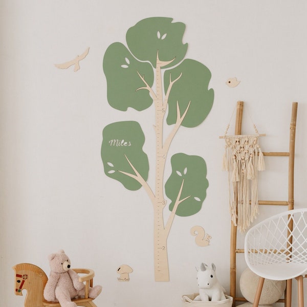 Boomgroeigrafiek voor kinderen, houten hoogtegrafiek voor kinderdagverblijven, speelkamer wanddecoratie, gepersonaliseerd babycadeau