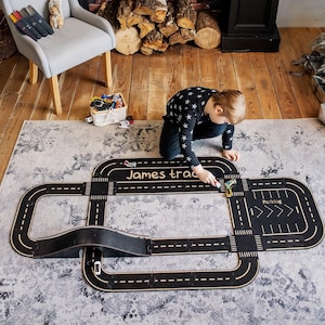 Road track for kids Personalised baby gift Montessori toys 1 year old 2 year old Wooden Car track image 2