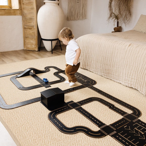 Personalized Wooden Road Track ХL | Road constructor with a bridge  | baby boy gift | Wooden toys