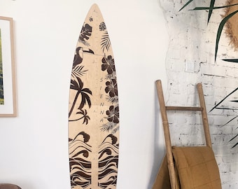 Surfboard Growth Chart: Ocean Nursery Decor, Tropical Wood