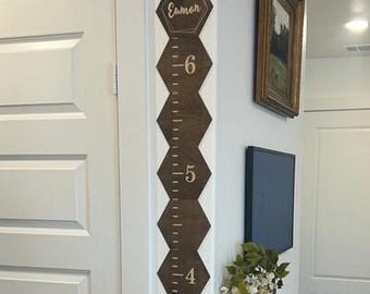 Personalized Wood Hexagon Growth Chart | Minimalist Nursery Decor