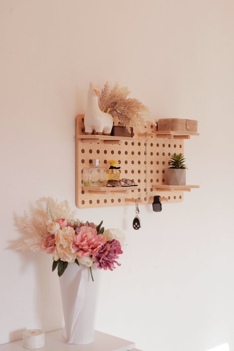 Wooden Pegboard Shelf 