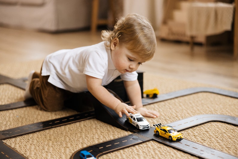 Wooden car track Road Track Toddler Gift for Kids baby boy gift image 4