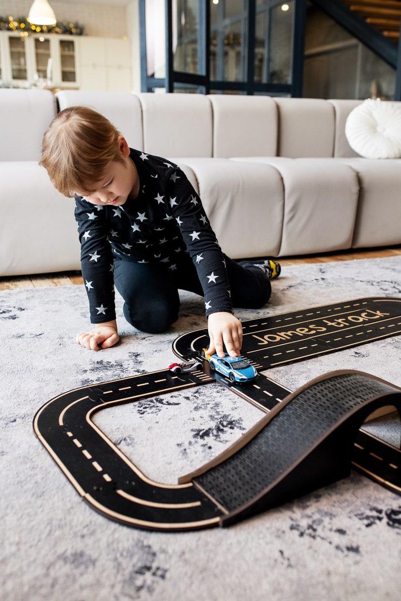 Road track for kids Personalised baby gift Montessori toys 1 year old 2 year old Wooden Car track image 7