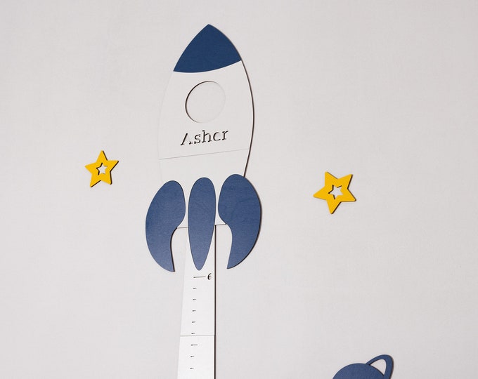 Personalized Rocket Growth Chart – Space Nursery Decor, Handmade Wood
