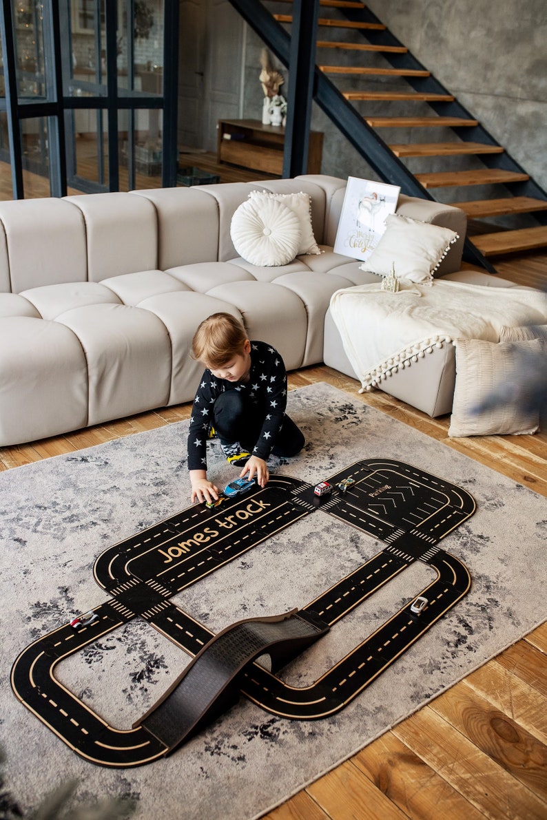 Road track for kids Personalised baby gift Montessori toys 1 year old 2 year old Wooden Car track image 5