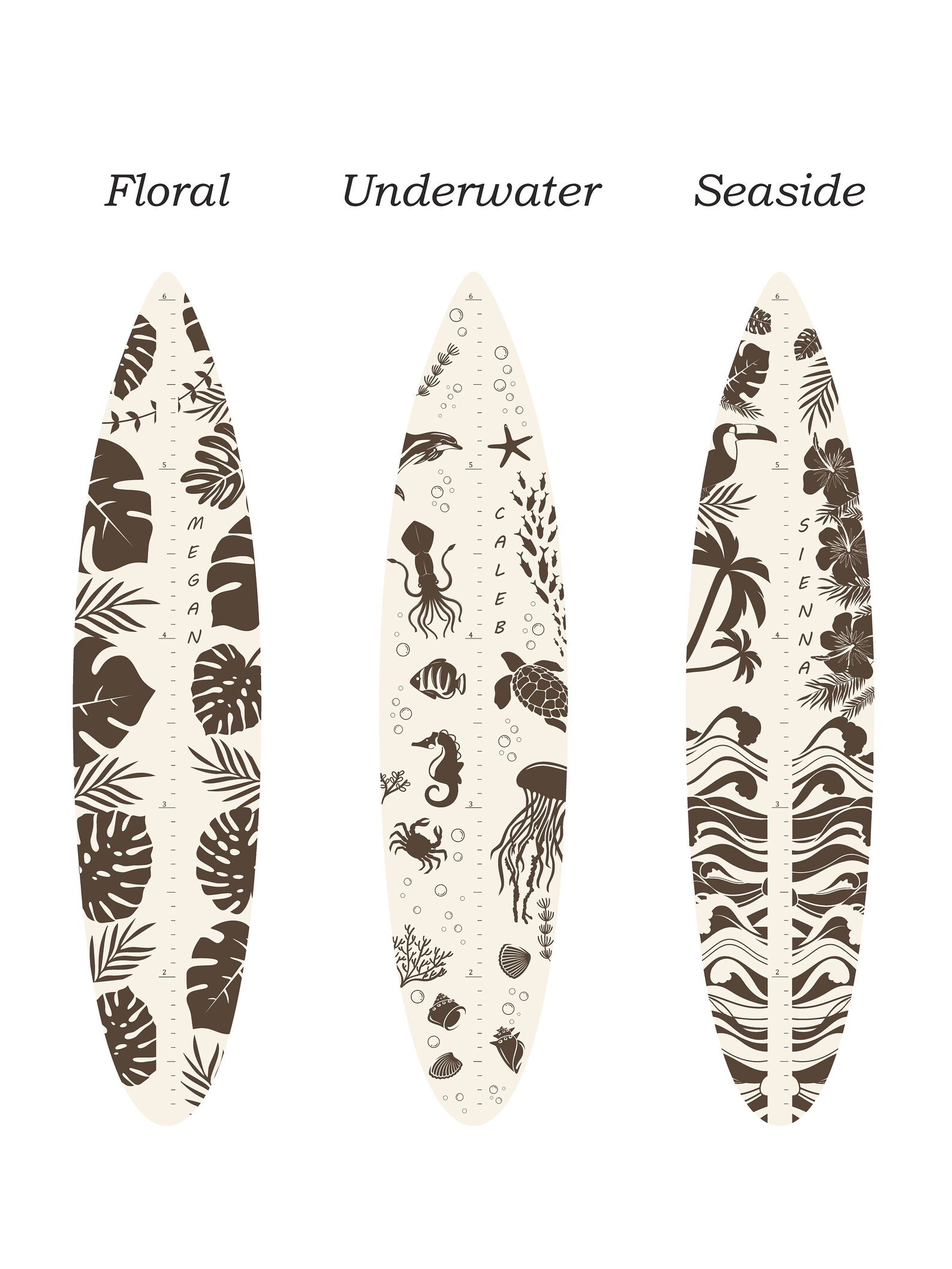 Surf Boared Ruler Growth Chart / Surfboard Growth Height Chart Ruler / Ocean Themed ...