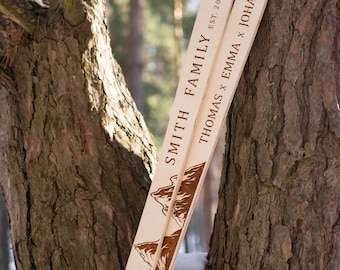 Personalized Wooden Ski Decor, Custom Family Name Sign