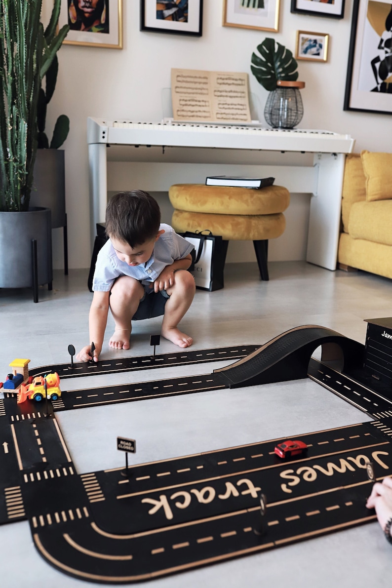 Wooden car track Road Track Toddler Gift for Kids baby boy gift image 1