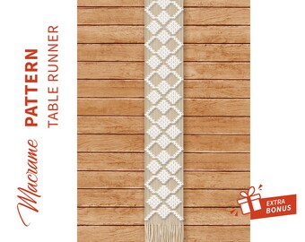 TABLE RUNNER macrame pattern "Argyle"; Macramè tutorial; DIY Boho Macrame Pdf Pattern; Instruction and Knot Guide; Instant Download.