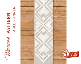 TABLE RUNNER pattern - macrame tutorial - "Valentine" - DIY Macrame Boho pdf Pattern, Instruction and Knot Guide - Digital download -