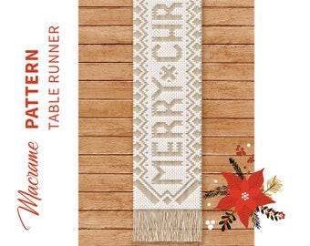 TABLE RUNNER macrame pattern "Merry Christmas"; Macramè tutorial; DIY Boho Macramè Pdf Pattern; Instruction and Knot Guide; Instant Download