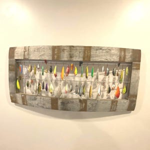 Bass Fishing Lure Display Reclaimed Whiskey Barrel Wood - Display Only