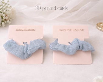 Dusty Blue Bridesmaid Scrunchie, Hair Tie, 3D Printed Card Gift