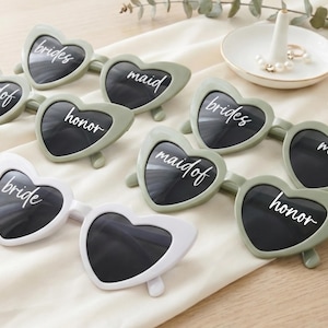 Custom Heart Sunglasses, Green, White, Bachelorette Party Favors, Bridesmaid Proposal Box, Bridal Squad Glasses