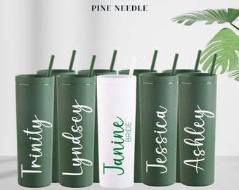 Pine, Green, Personalized skinny acrylic tumbler, Bridesmaid Tumbler, Beach Cup, Customized Tumbler, Wedding Party Gift, Beach Cup