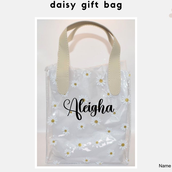 Daisy flower gift bag with beige Handles, Transparent and decorative, Waterproof & Reusable, Prefect for any special girl gift bag