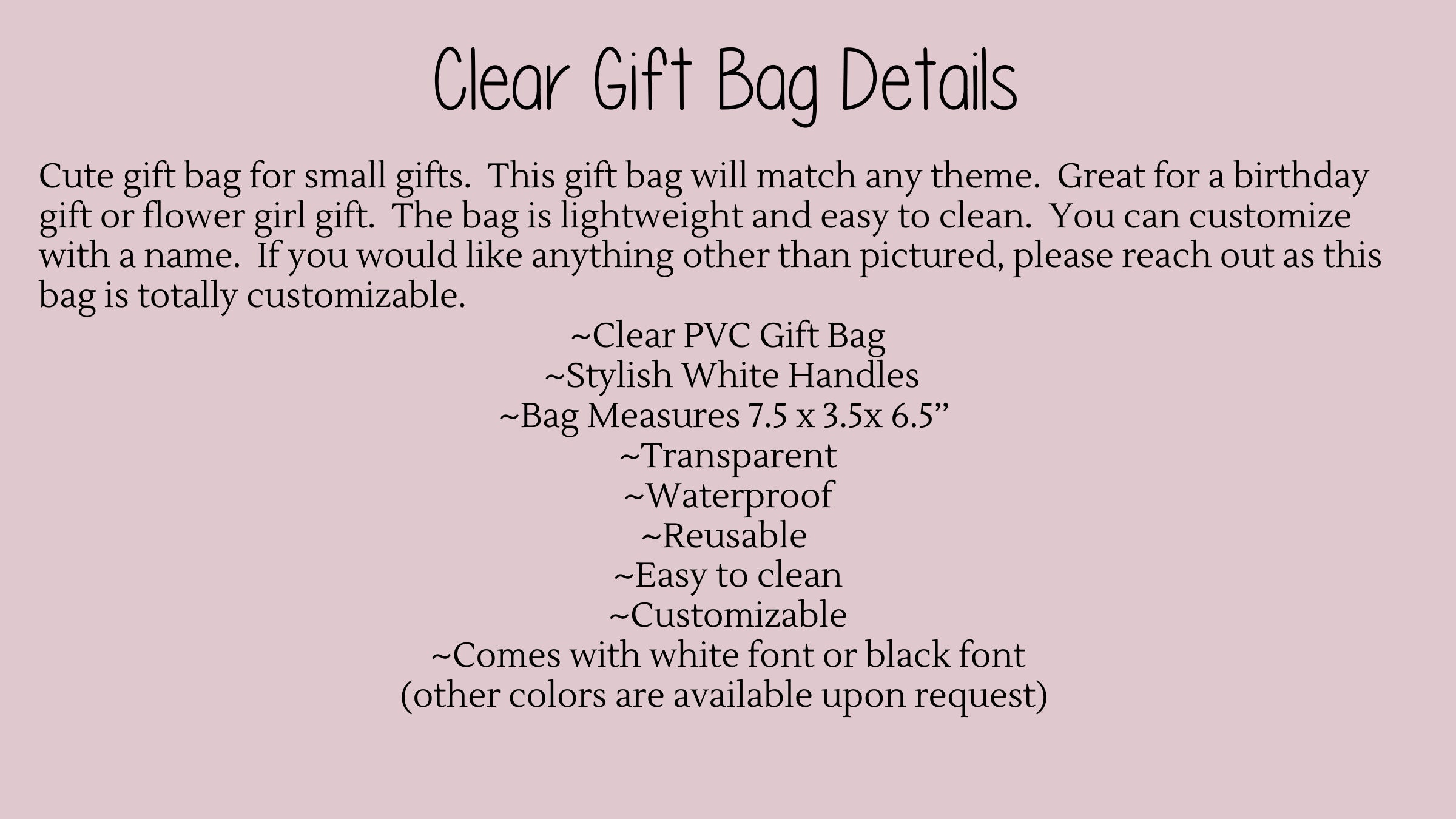 Clear Small Tote Gift Bag Personalized Waterproof 